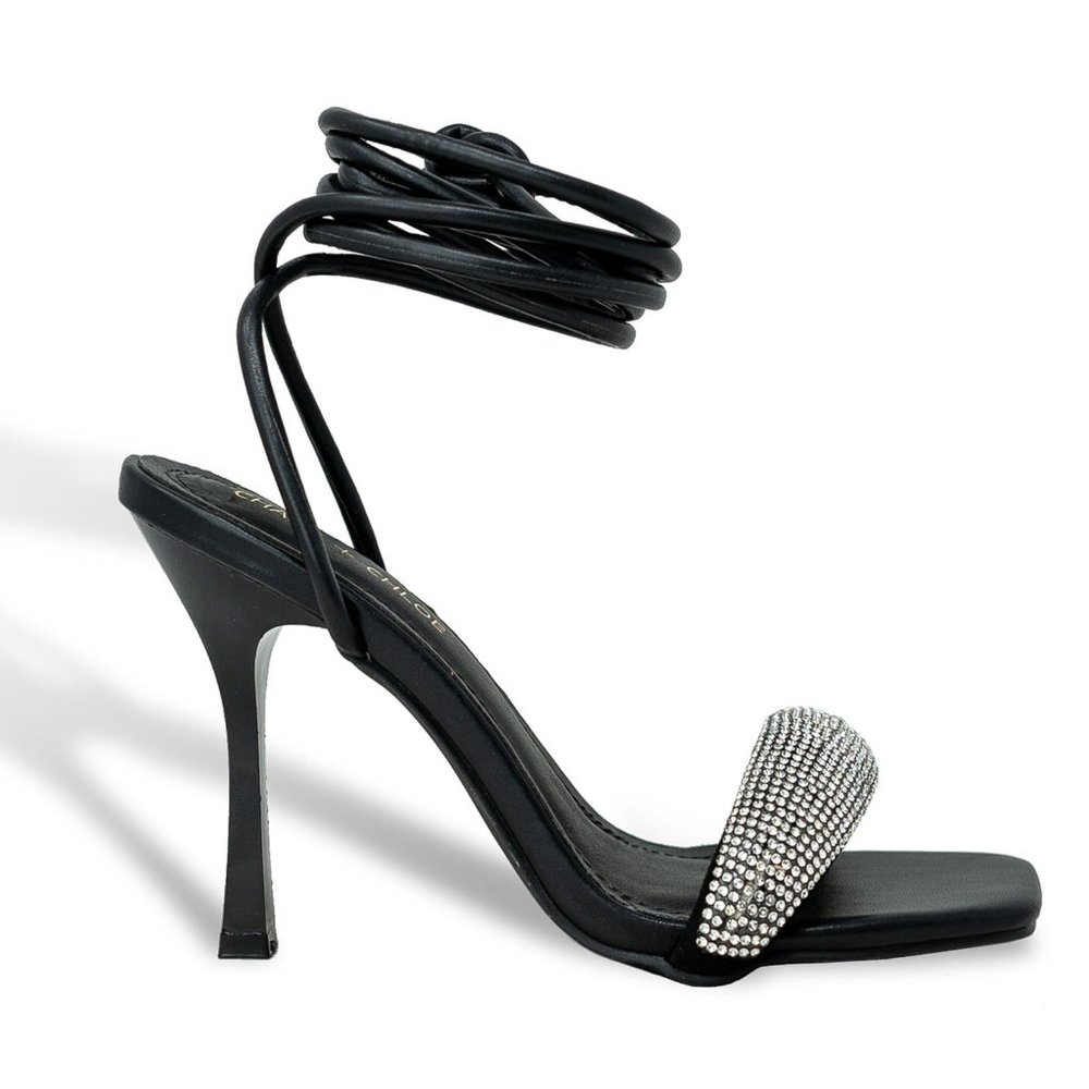 Women's High Heels Destiny Closed Toe Strappy Heels Sexy Rhinestone Ankl…